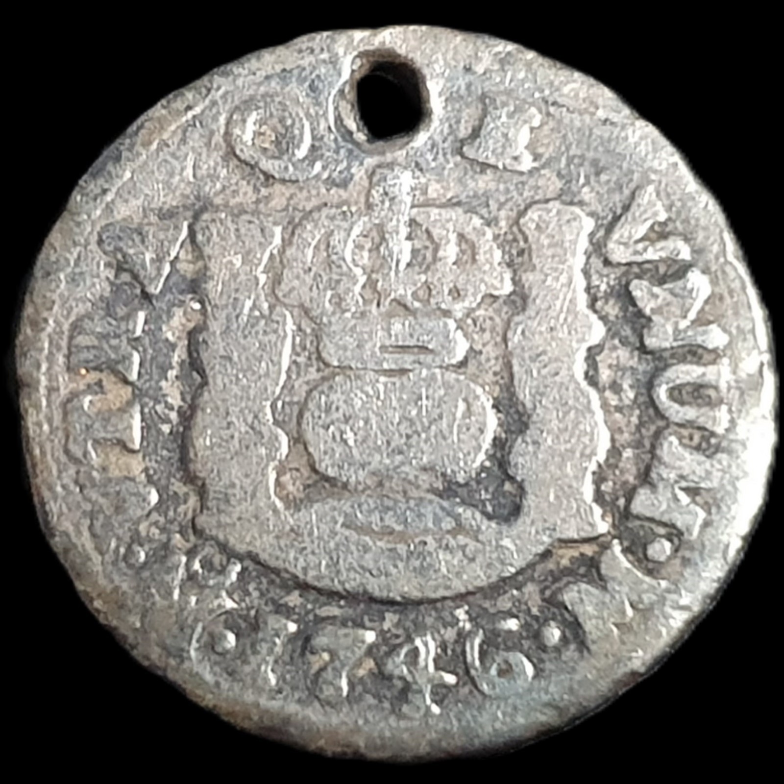 Mexico Spanish Colonial 1/2 Real Two Pillar Philip V 1746 Mo M Mexico City Mint