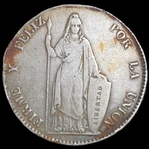 Peru 8 Reales Peruana Standing Liberty 1843 LIMAE MB XF Sharp Detail