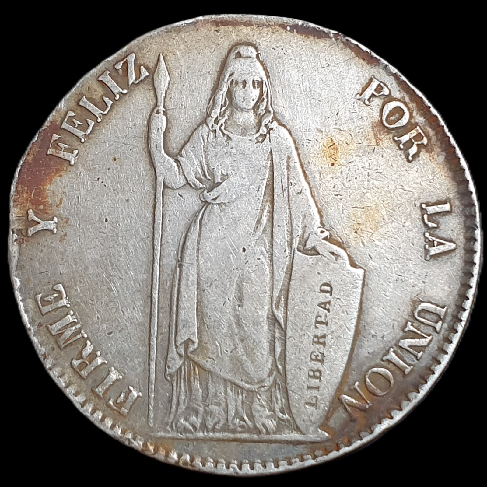 Peru 8 Reales Peruana Standing Liberty 1843 LIMAE MB XF Sharp Detail