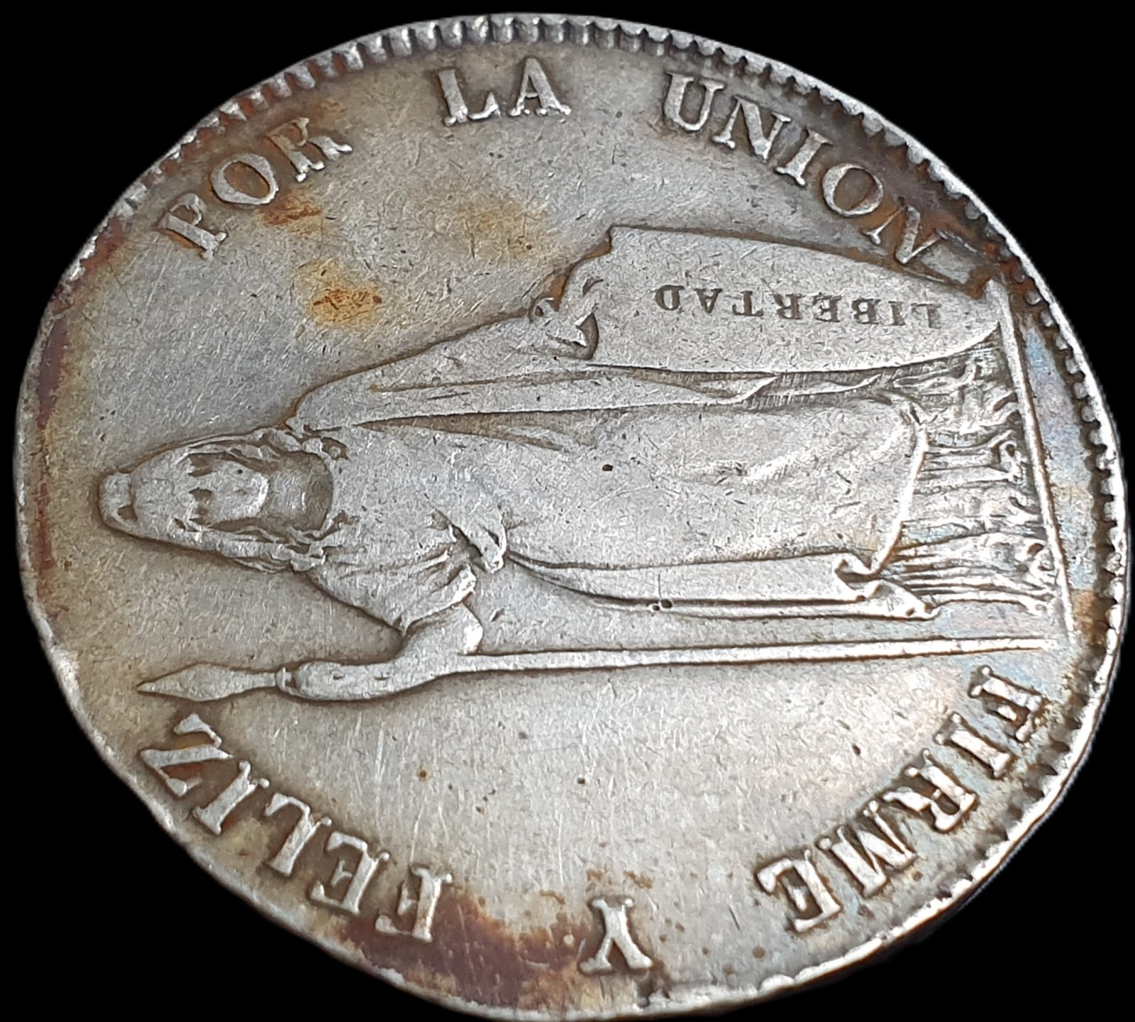 Peru 8 Reales Peruana Standing Liberty 1843 LIMAE MB XF Sharp Detail - Image 3