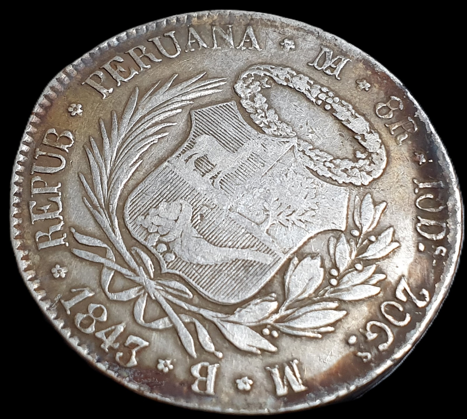 Peru 8 Reales Peruana Standing Liberty 1843 LIMAE MB XF Sharp Detail - Image 4