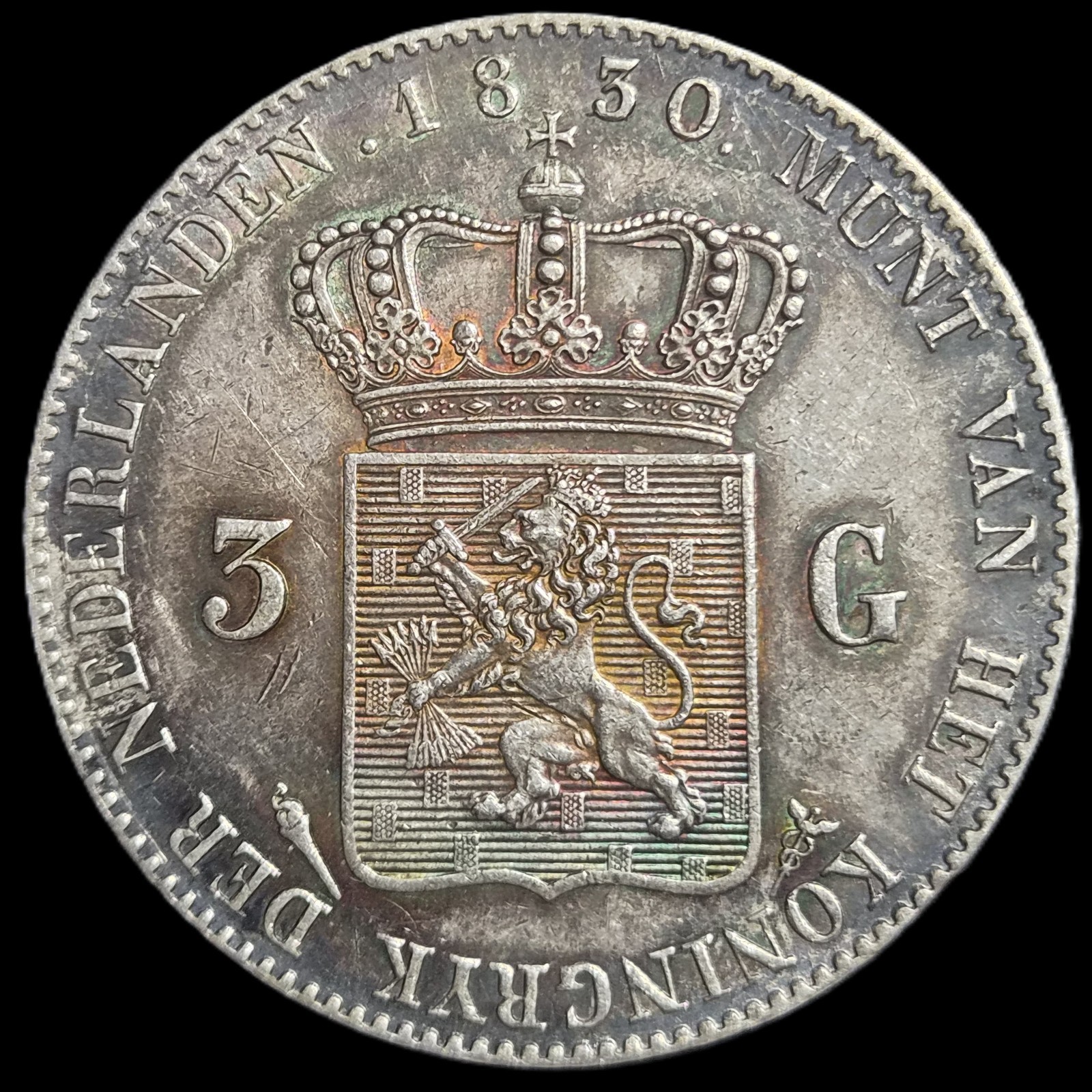 Netherlands 3 Gulden Willem William I 1830/20 Overstruck Date aUNC Sharp Detail - Image 2
