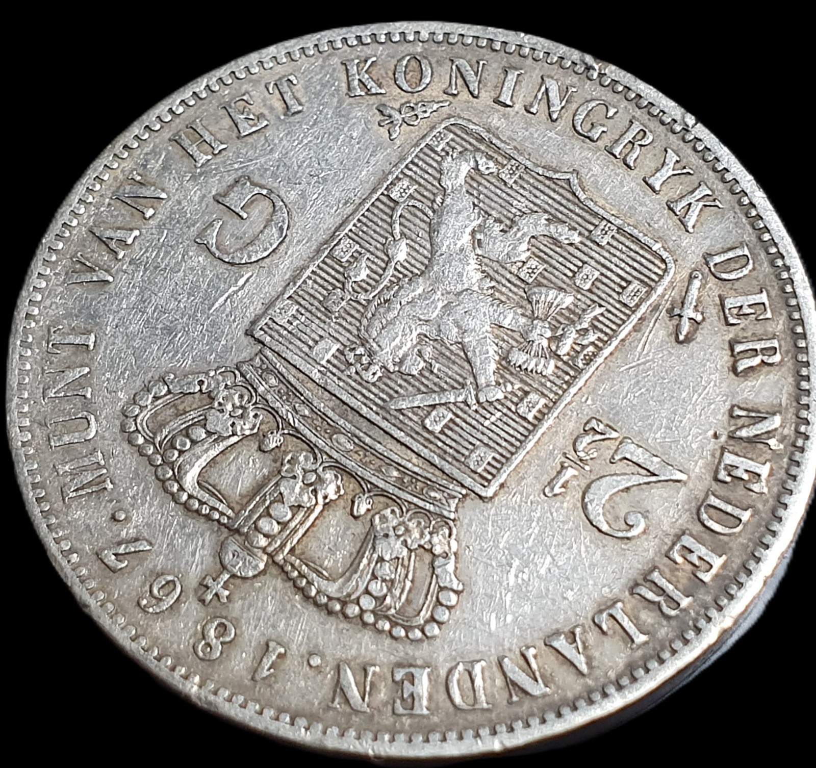 Netherlands 2 1/2 2.5 Gulden Willem William III 1867 VF Sharp Detail - Image 4