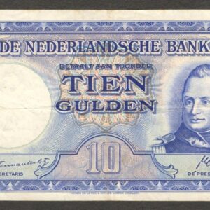 Netherlands 10 Gulden Prefix AA King Willem I P-75 1945 VF Crisp