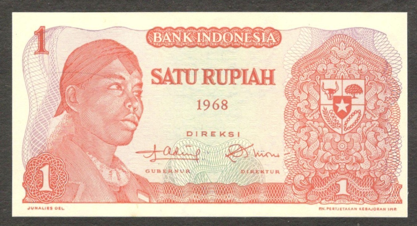 Indonesia 1 Rupiah General Sudirman Replacement / Star P-102* 1968 UNC