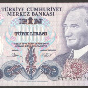 Turkey 1000 1,000 Turk Lira Kemal Ataturk P-191 UNC-