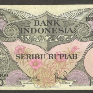 Indonesia 1000 1,000 Rupiah Bird of Paradise With Imprint P-71a 1959 XF Crisp