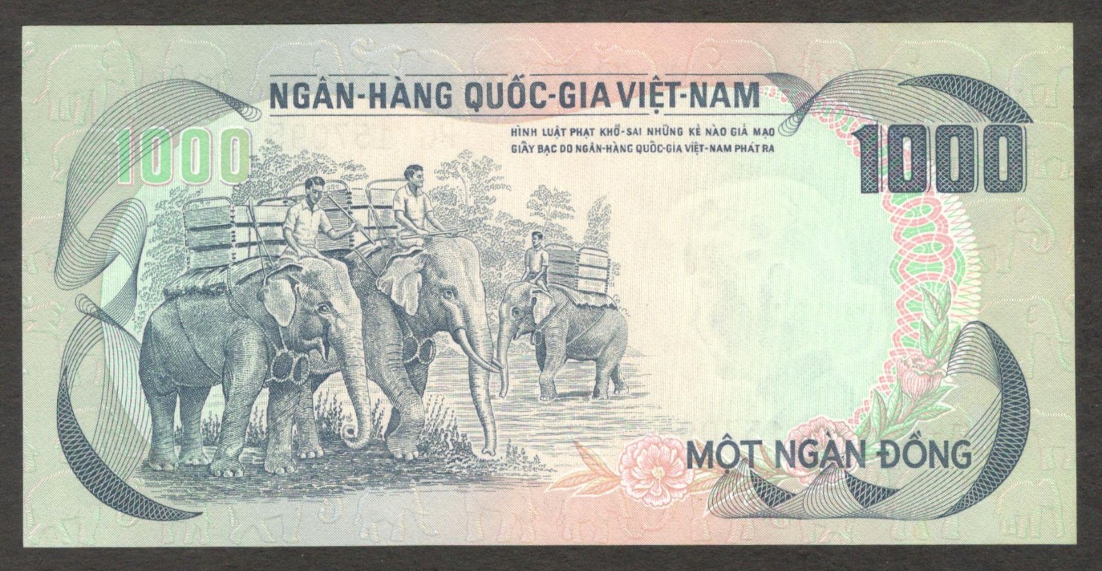 Vietnam South 1000 1,000 Dong Elephant P-34 1972 UNC - Image 2