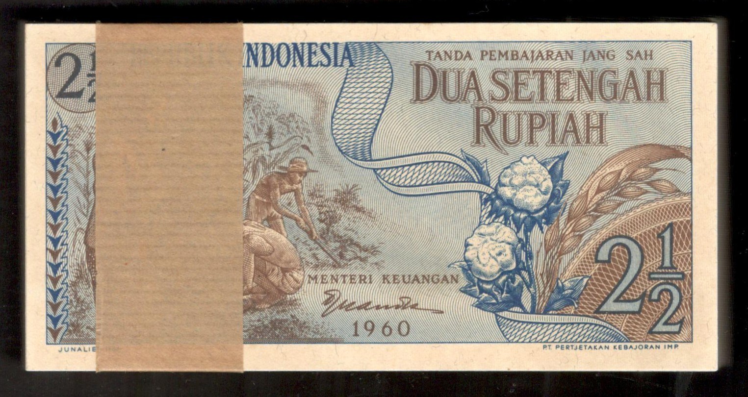 Indonesia Lot 100 Pcs Bundle 2 1/2 2.5 Rupiah Cotton & Corn P-77 1960 UNC