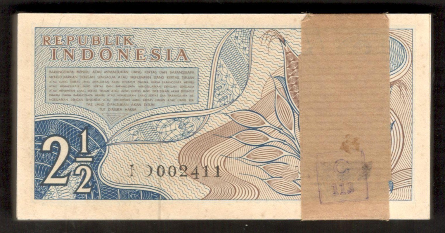 Indonesia Lot 100 Pcs Bundle 2 1/2 2.5 Rupiah Cotton & Corn P-77 1960 UNC - Image 2