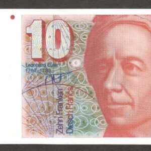 Switzerland 10 Francs Franken Leonhard Euler P-53h 1990 aUNC