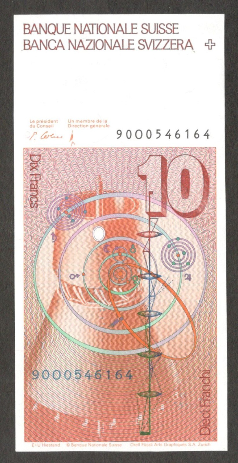 Switzerland 10 Francs Franken Leonhard Euler P-53h 1990 aUNC - Image 2
