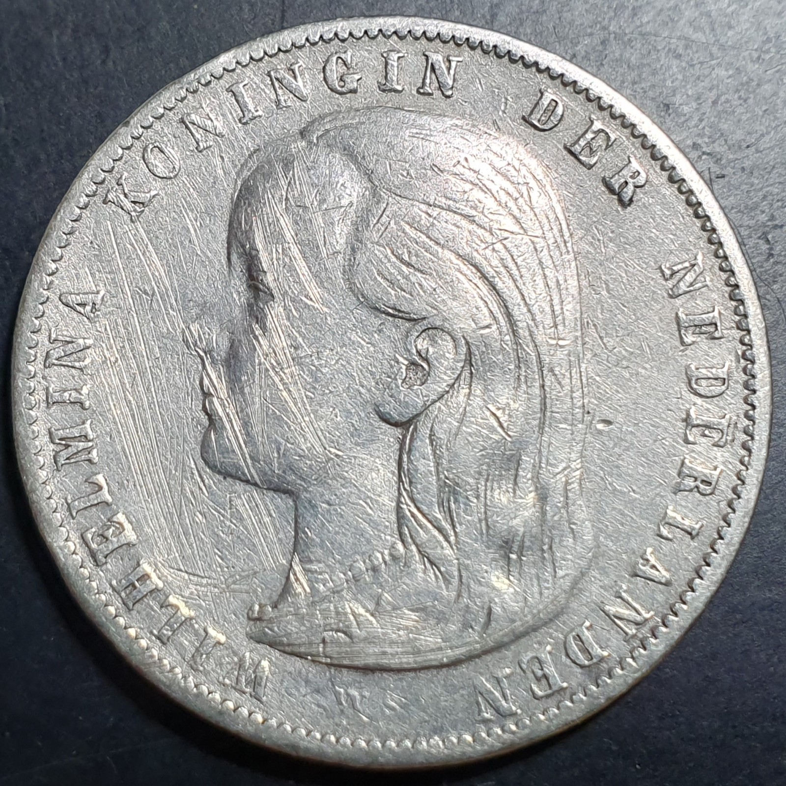 Netherlands 1 Gulden Wilhelmina Long Hair 1897 VF