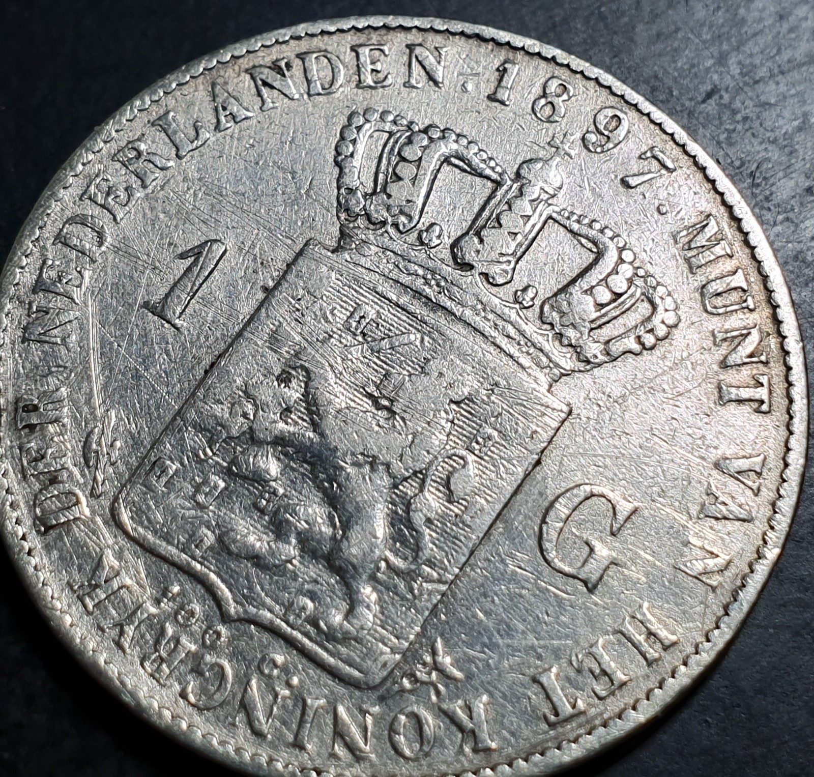 Netherlands 1 Gulden Wilhelmina Long Hair 1897 VF - Image 3