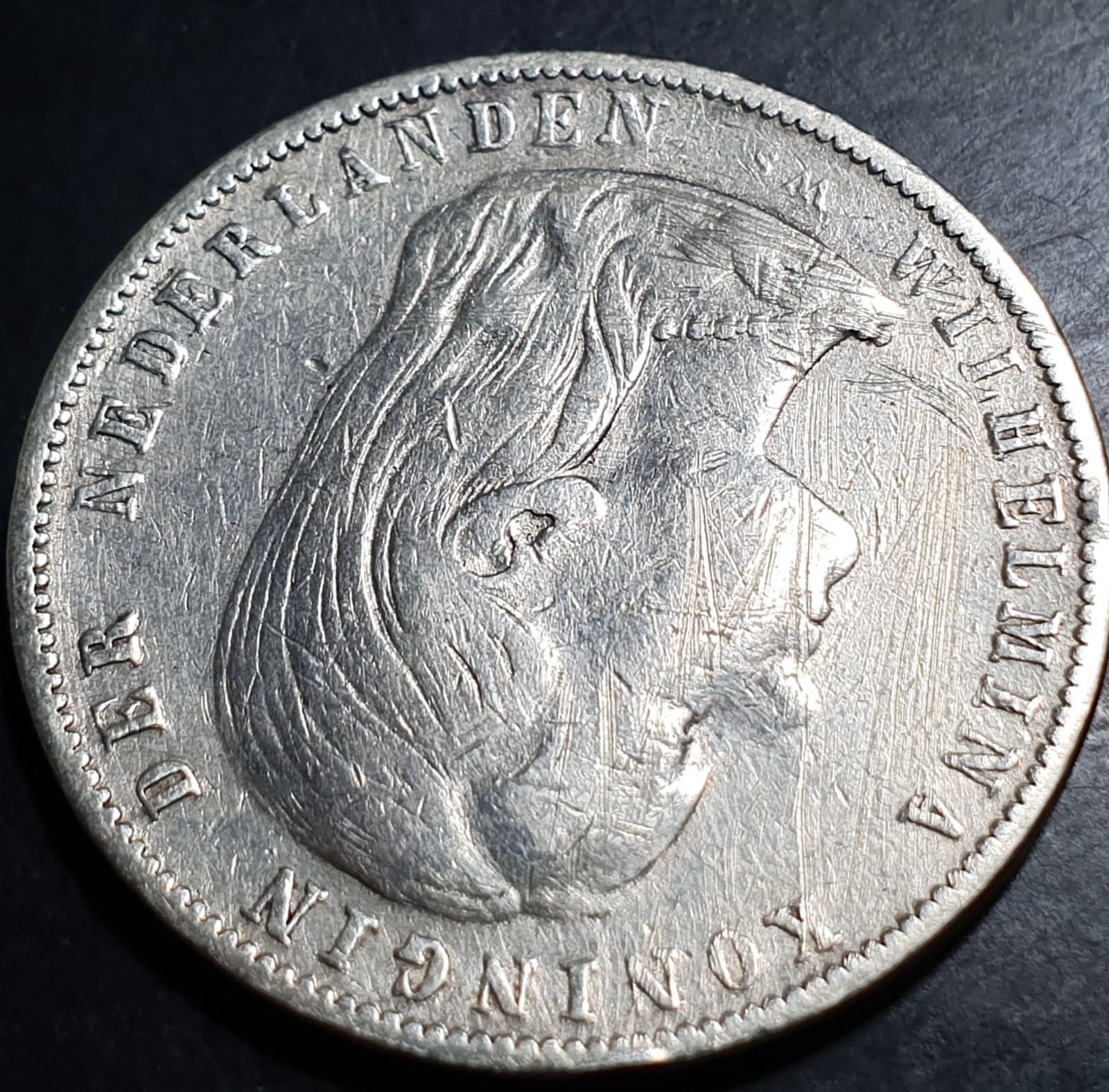 Netherlands 1 Gulden Wilhelmina Long Hair 1897 VF - Image 4