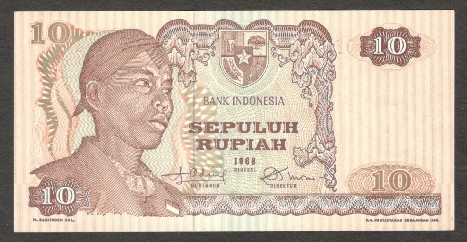 Indonesia 10 Rupiah General Soedirman P-105 1968 UNC