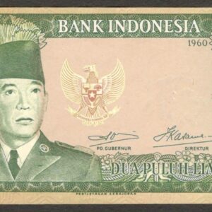 Indonesia 25 Rupiah Sukarno Watermark Buffalo P-84b 1960 UNC Handling Marks