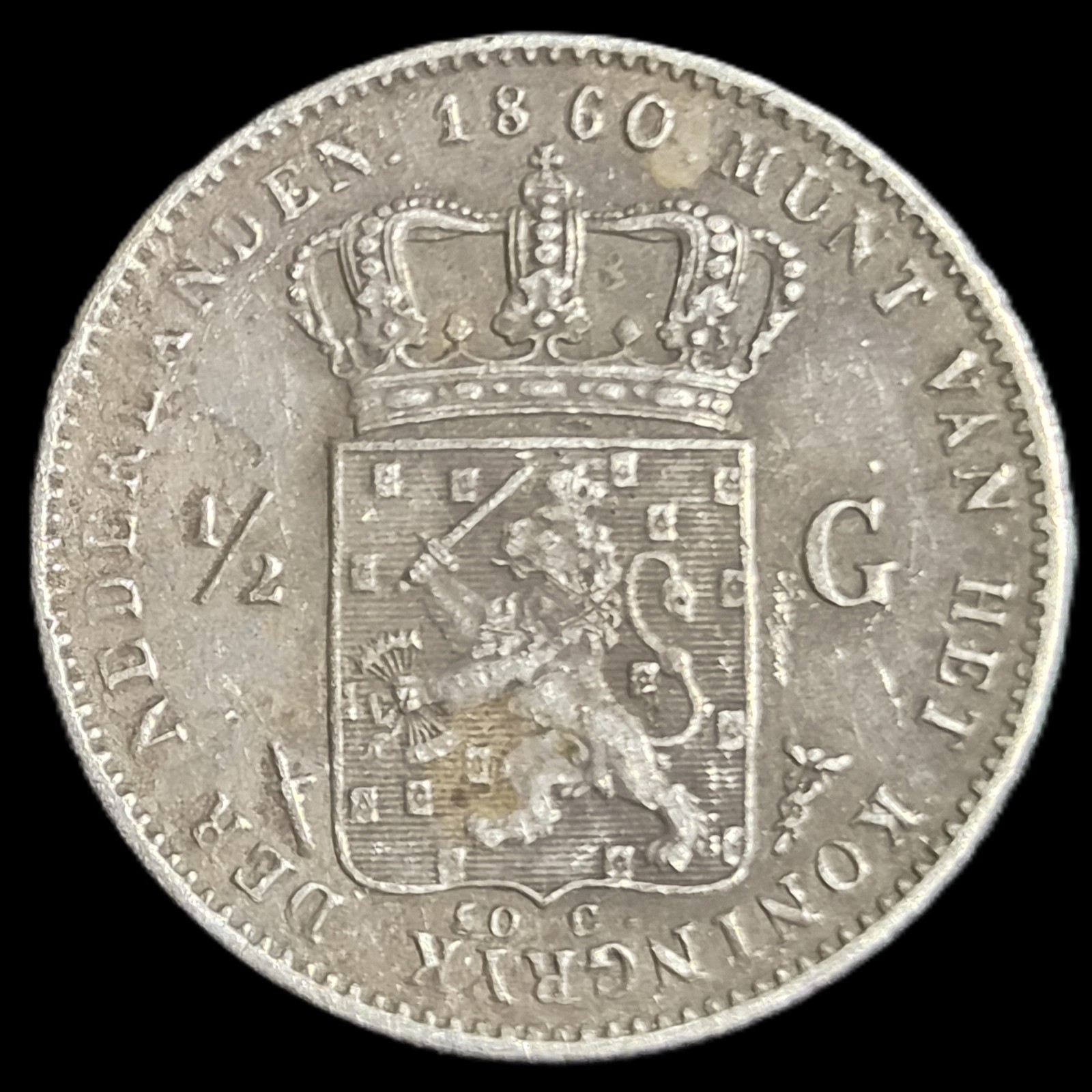 Netherlands 1/2 Gulden Willem William III 1860 VF