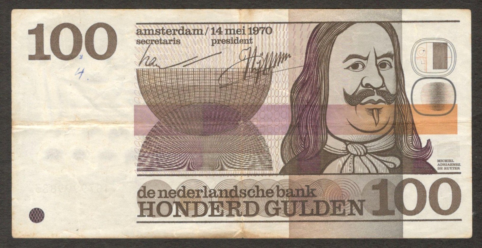 Netherlands 100 Gulden de Ruyter P-93 1970 VF Crisp