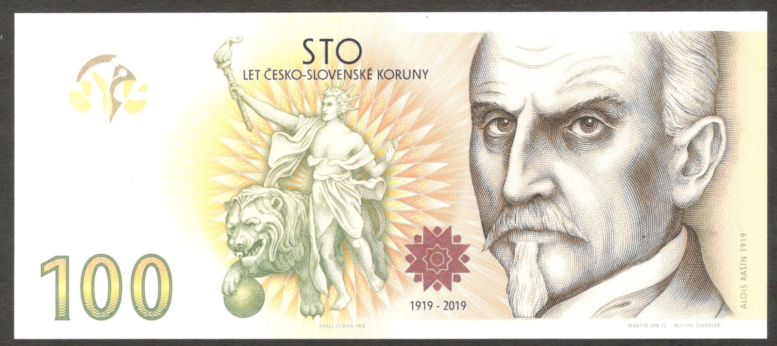 Czech Republic 100 Korun Commemorative Alois Rasin 2019 UNC Incl. Folder - Image 3