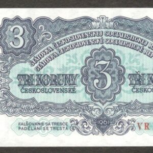 Czechoslovakia 3 Korun Prefix & Serial 3mm P-81b 1961 UNC