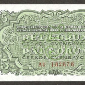 Czechoslovakia 5 Korun Prefix & Serial 2.5 mm P-82a 1961 UNC