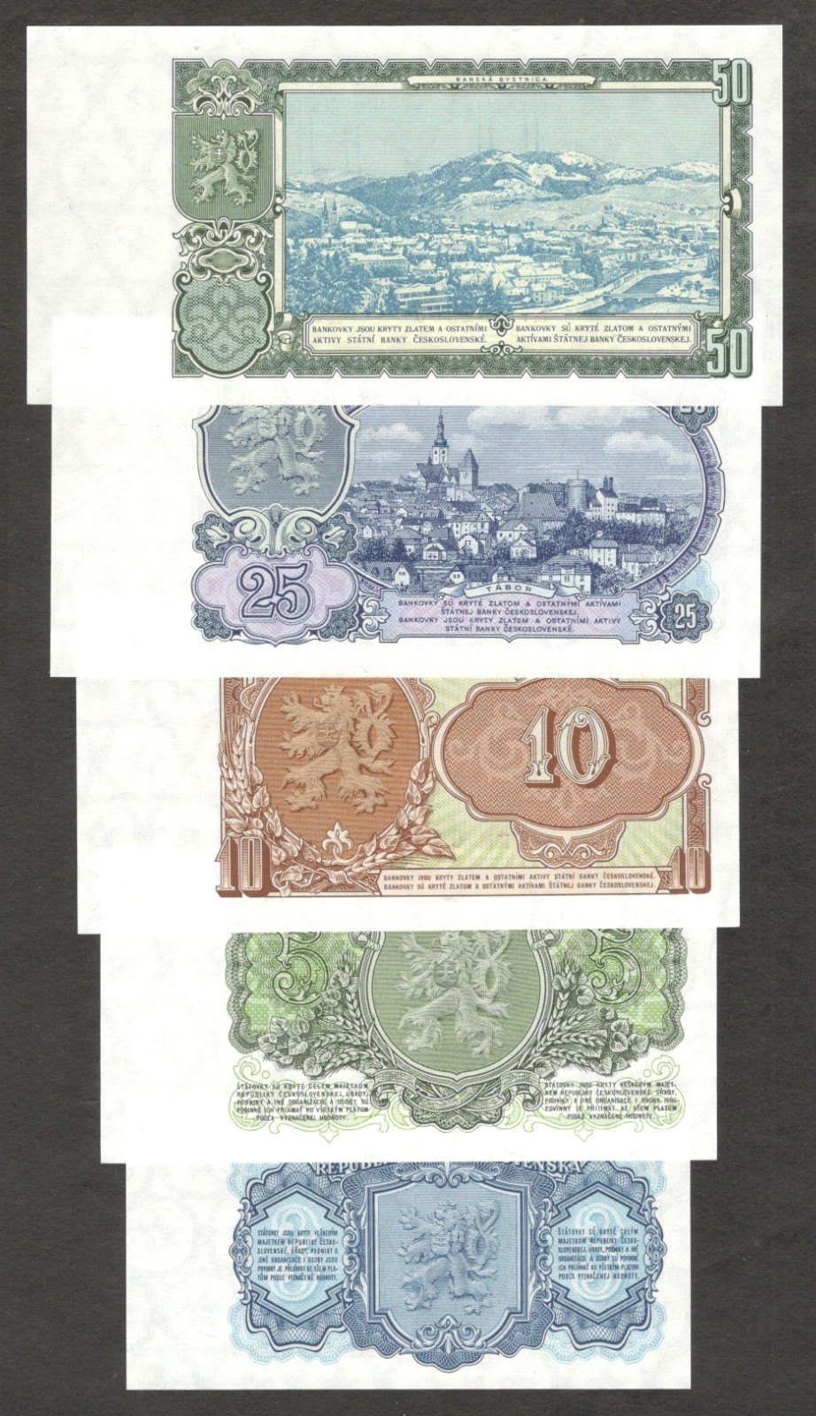 Czechoslovakia 3 5 10 25 50 Korun P-79 80 83 84 85 1953 UNC - Image 2