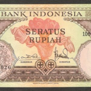 Indonesia 100 Rupiah Hornbill & Flower P-69 1959 UNC