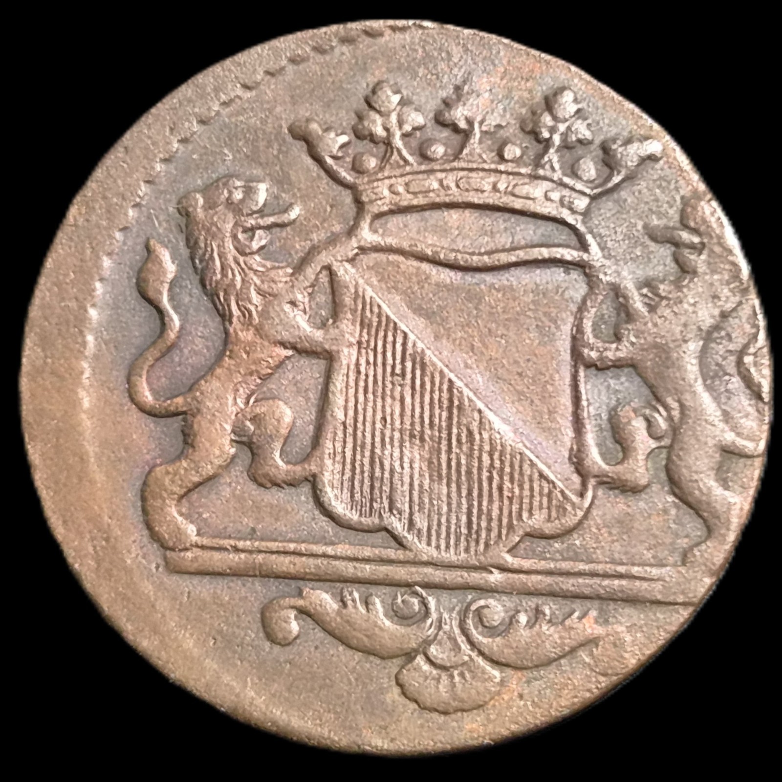 Netherlands Indies VOC Utrecht Indonesia 1 One Duit ERROR 1791 Shield Mintmark - Image 2