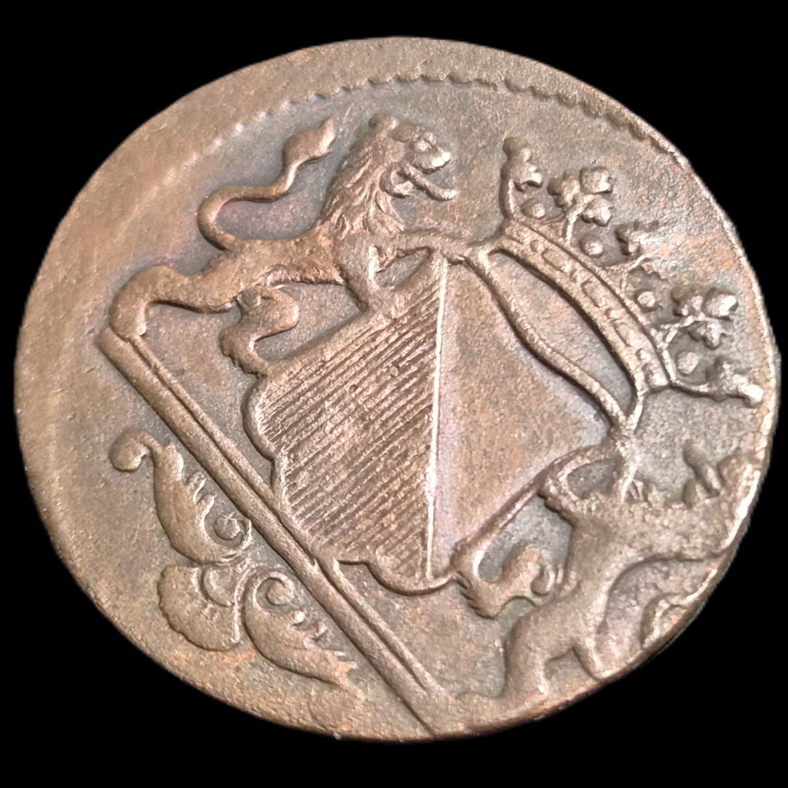 Netherlands Indies VOC Utrecht Indonesia 1 One Duit ERROR 1791 Shield Mintmark - Image 4