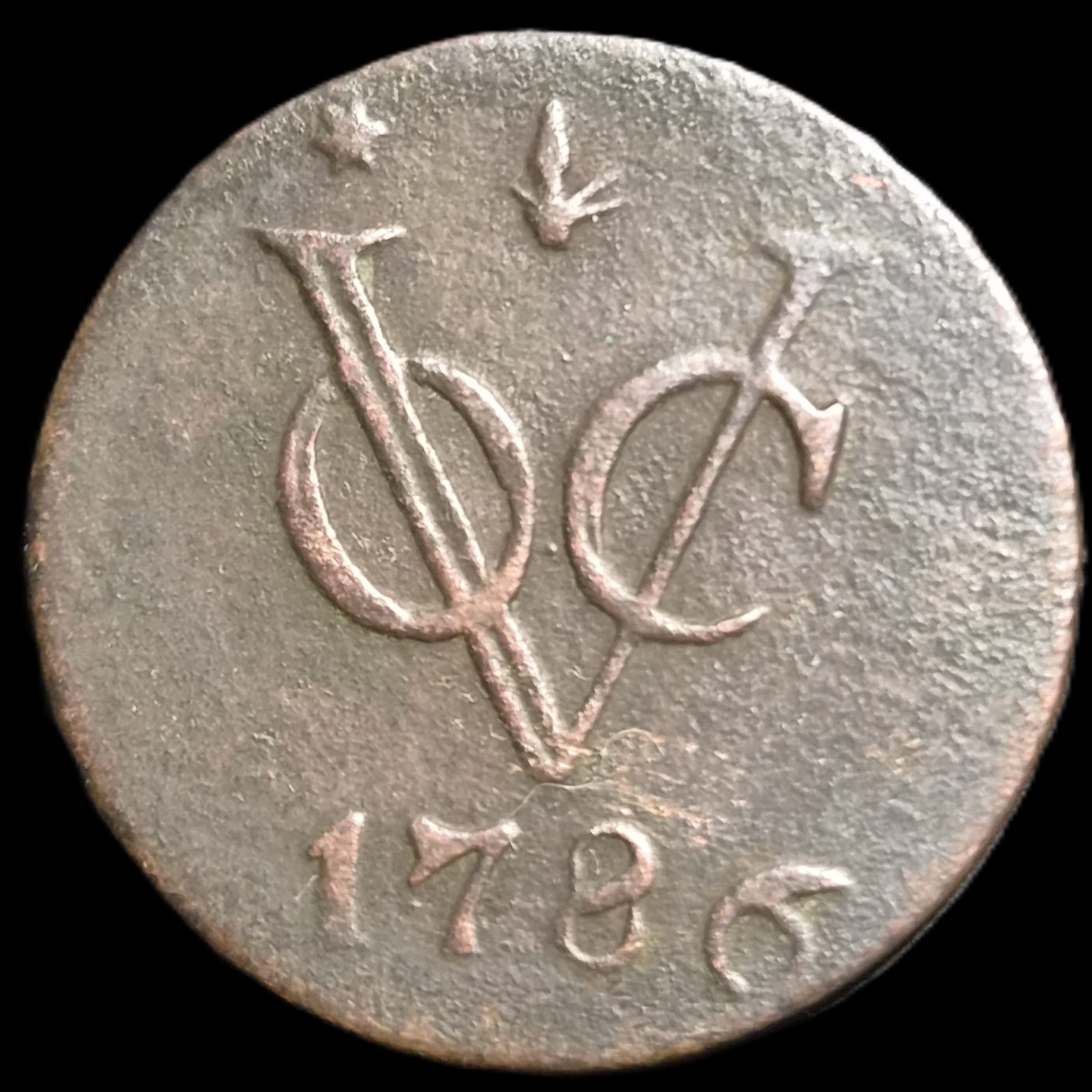 Netherlands East Indies VOC Gelderland Indonesia 1 One Duit 1786 Corn Mintmark