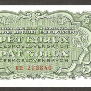 Czechoslovakia 5 Korun Prague Mint P-80b 1953 UNC