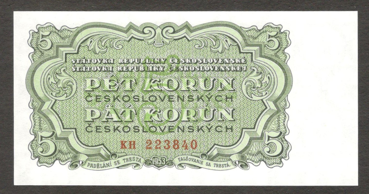 Czechoslovakia 5 Korun Prague Mint P-80b 1953 UNC