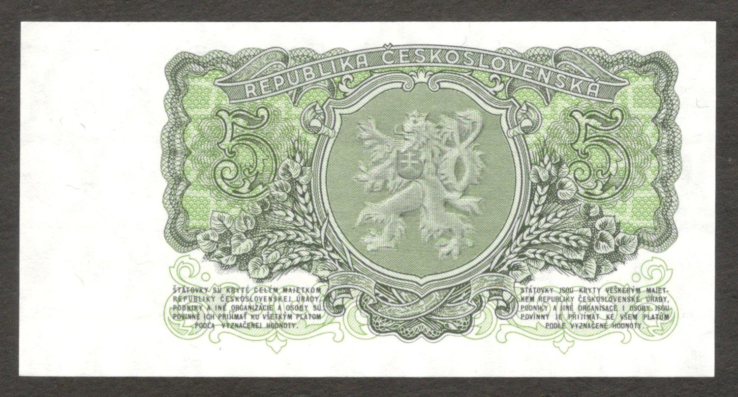 Czechoslovakia 5 Korun Prague Mint P-80b 1953 UNC - Image 2