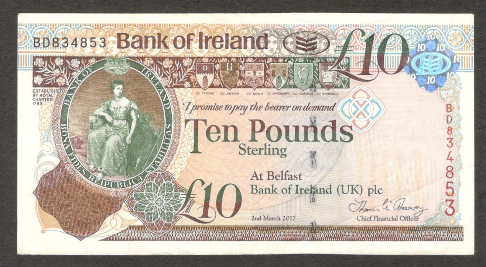 Northern Ireland Bank of Ireland 10 Pounds Old Bushmill Distillery P-87b 2017 XF