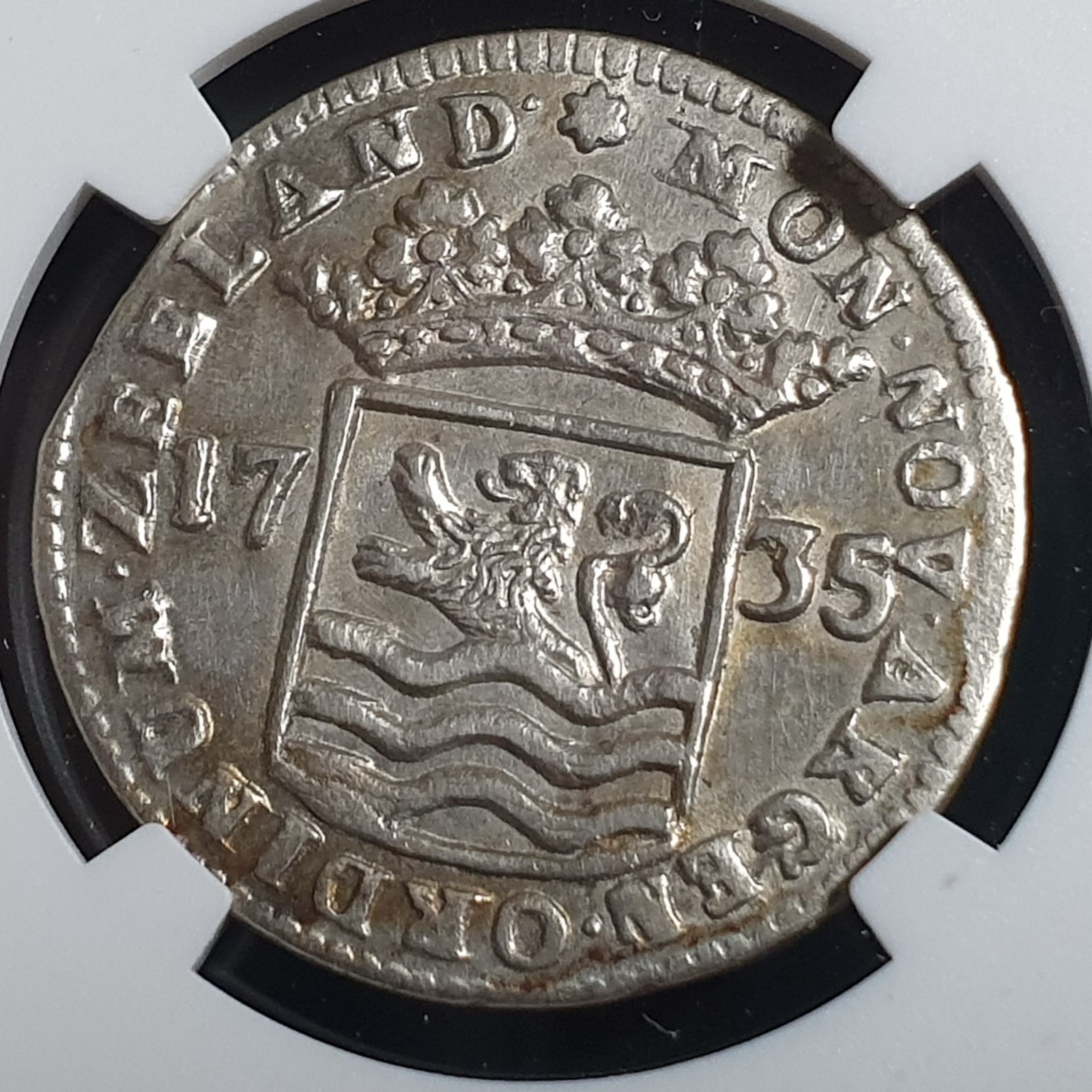 Netherlands 1 HS Stuiver Hoedjesschelling Lion 1735 NGC AU DETAILS - Image 4