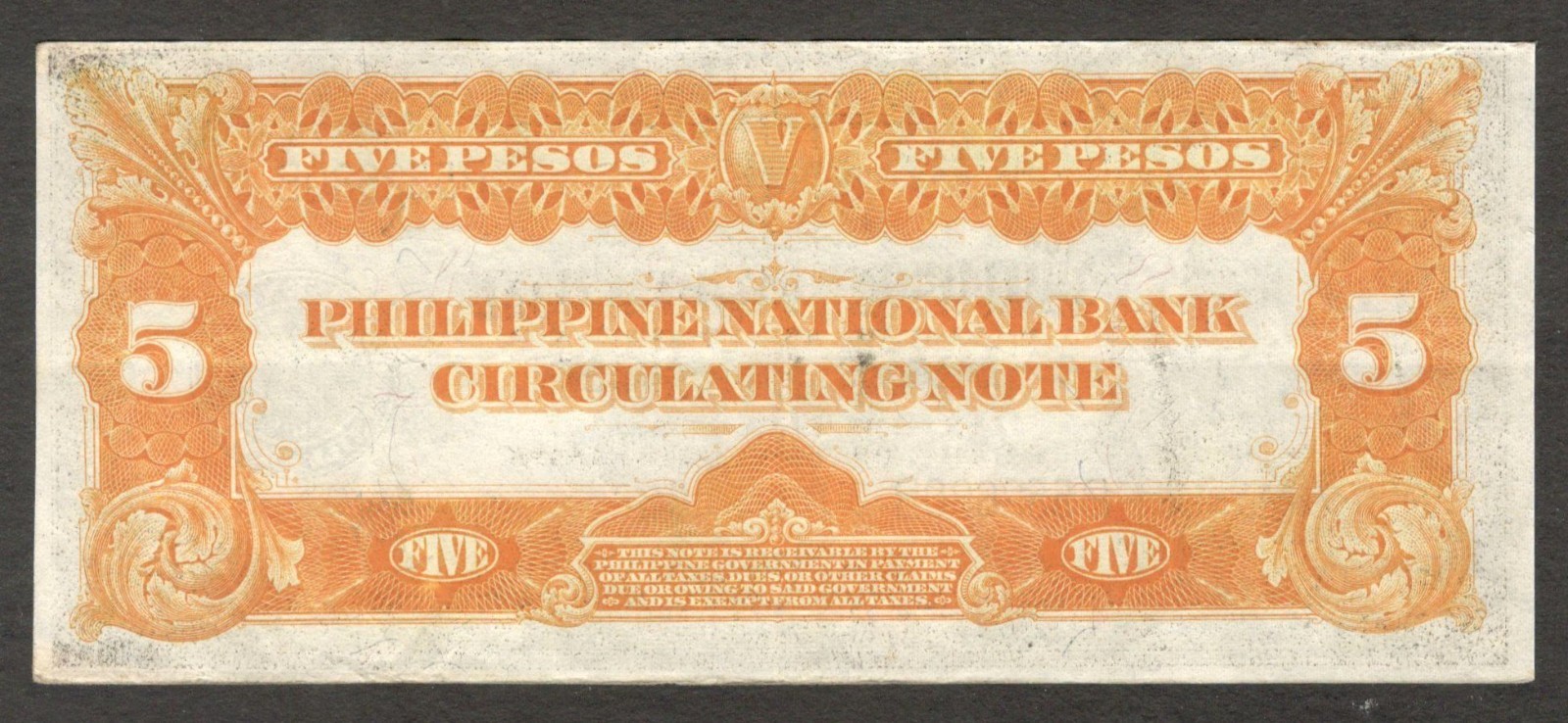 Philippines National Bank 5 Pesos McKinley P-53 1921 VF+ - Image 2