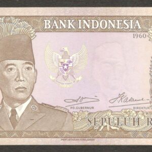 Indonesia 10 Rupiah President Sukarno P-83 1960 UNC