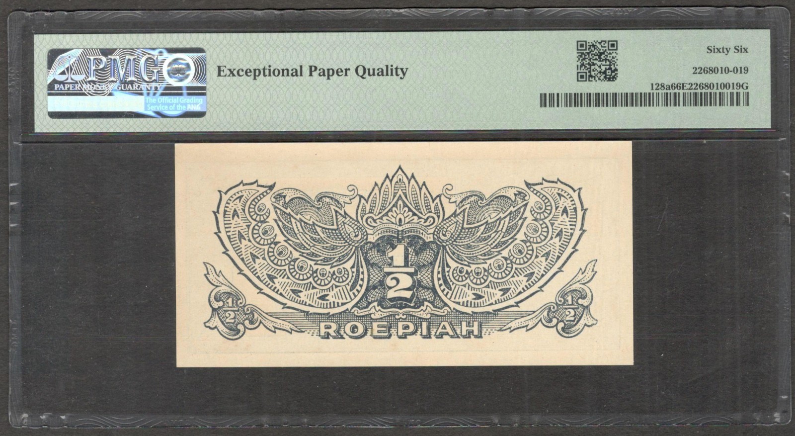 Netherlands Indies Japanese Occ 0.5 1/2 Roepiah Rupiah P-128a 1944 PMG 66 EPQ - Image 2