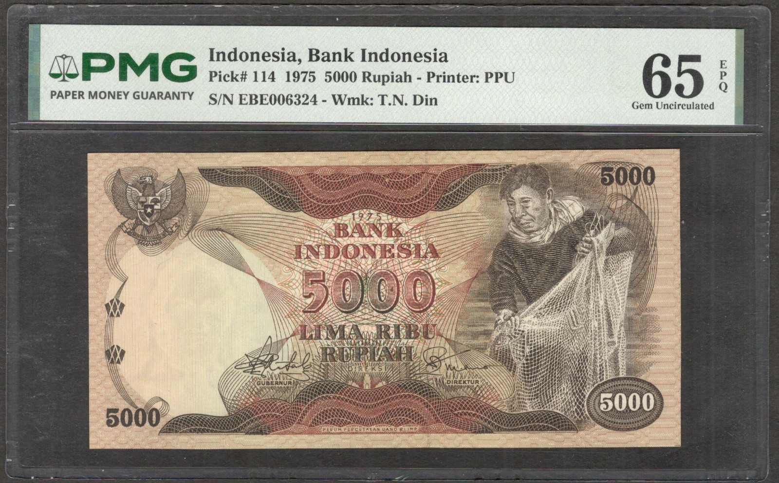 Indonesia 5000 5,000 Rupiah Fisherman P-114 1975 PMG 65 EPQ GEM UNC