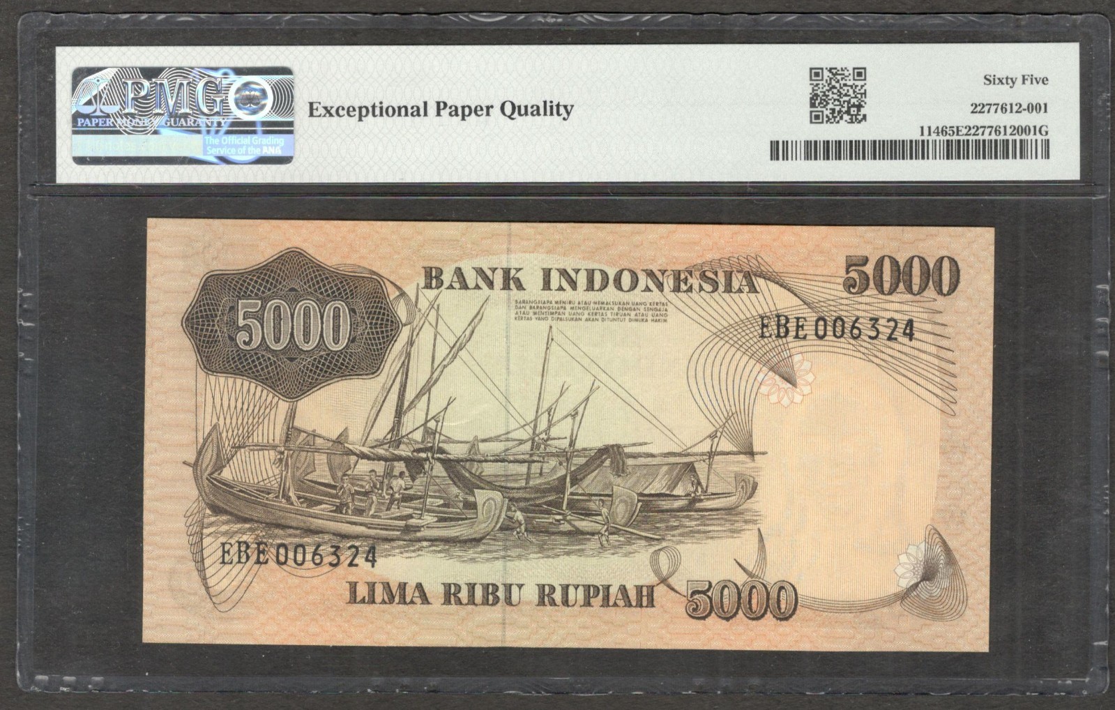 Indonesia 5000 5,000 Rupiah Fisherman P-114 1975 PMG 65 EPQ GEM UNC - Image 2