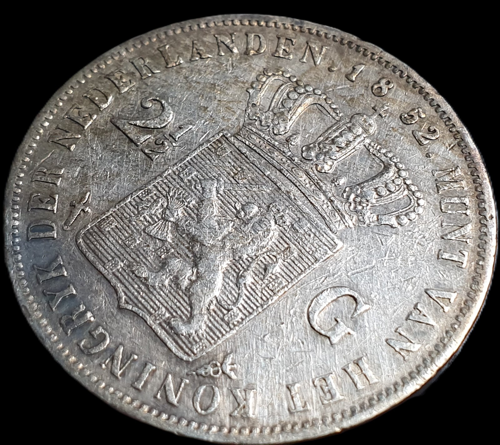 Netherlands 2 1/2 2.5 Gulden Willem William III 1852 VF Sharp Detail - Image 4