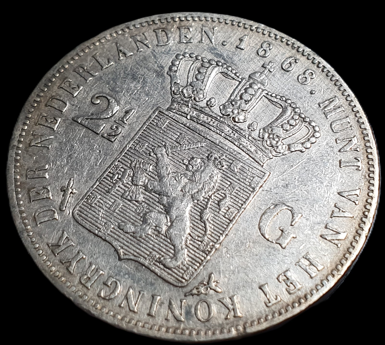 Netherlands 2 1/2 2.5 Gulden Willem William III 1868 VF Sharp Detail - Image 4