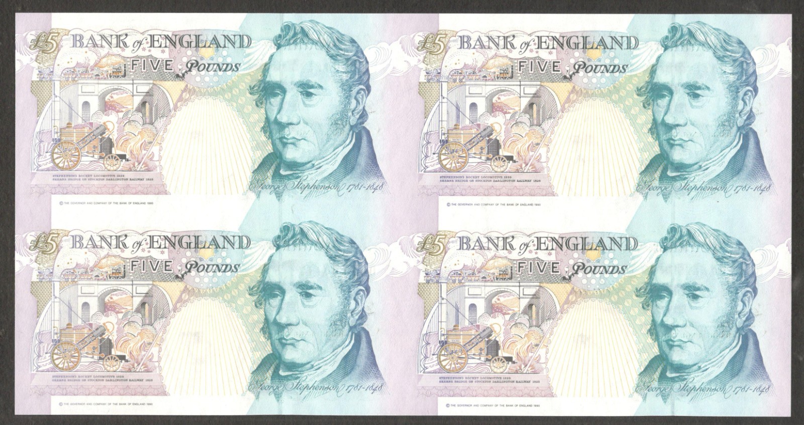 England Bank of 5 Pounds QE II Uncut Sheet 2x2 P-382Aa 1999 - 2002 UNC - Image 2