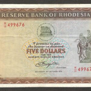 Rhodesia Zimbabwe 5 Dollars Giraffe P-36b 1978 VF+ Crisp Bright Color
