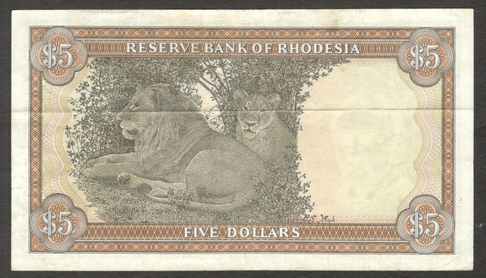 Rhodesia Zimbabwe 5 Dollars Giraffe P-36b 1978 VF+ Crisp Bright Color - Image 2