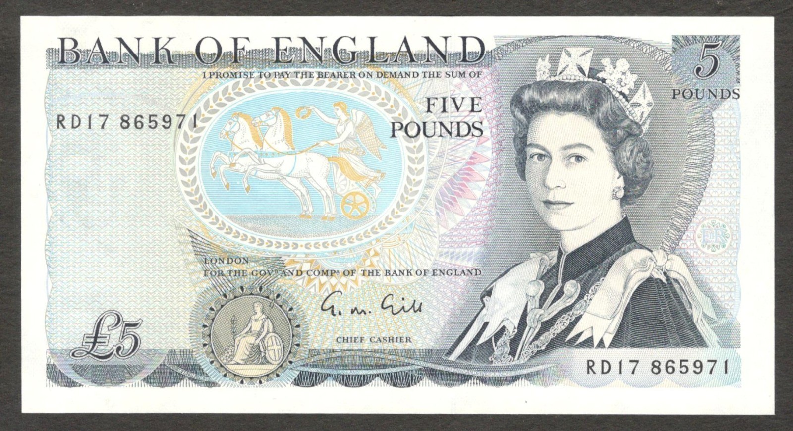 Great Britain England 5 Pounds GM Gill P-378f 1988 - 1991 aUNC