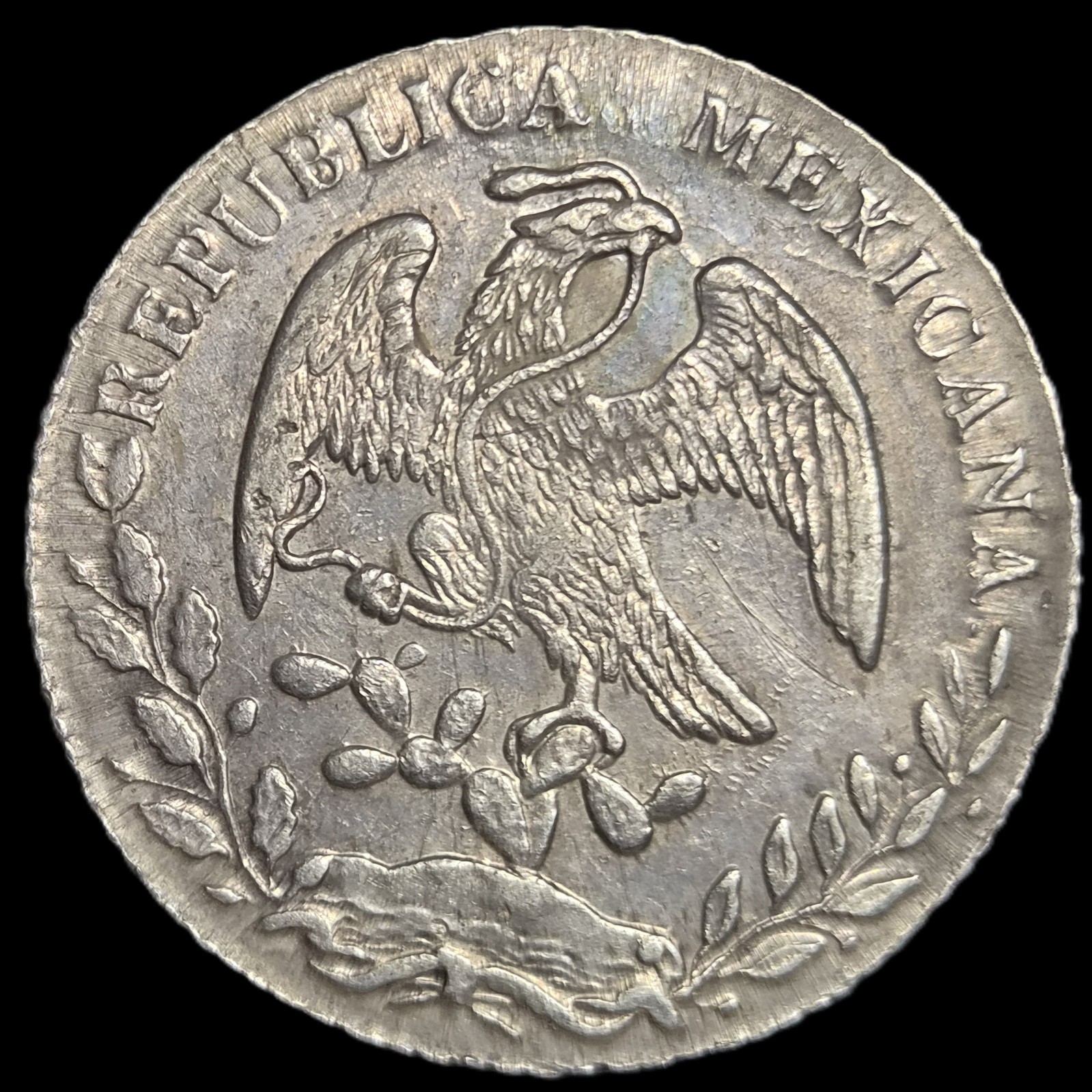 Mexico Second Republic 8 Reales 1880 Ca MM Chihuahua Mint aUNC Sharp Detail - Image 2