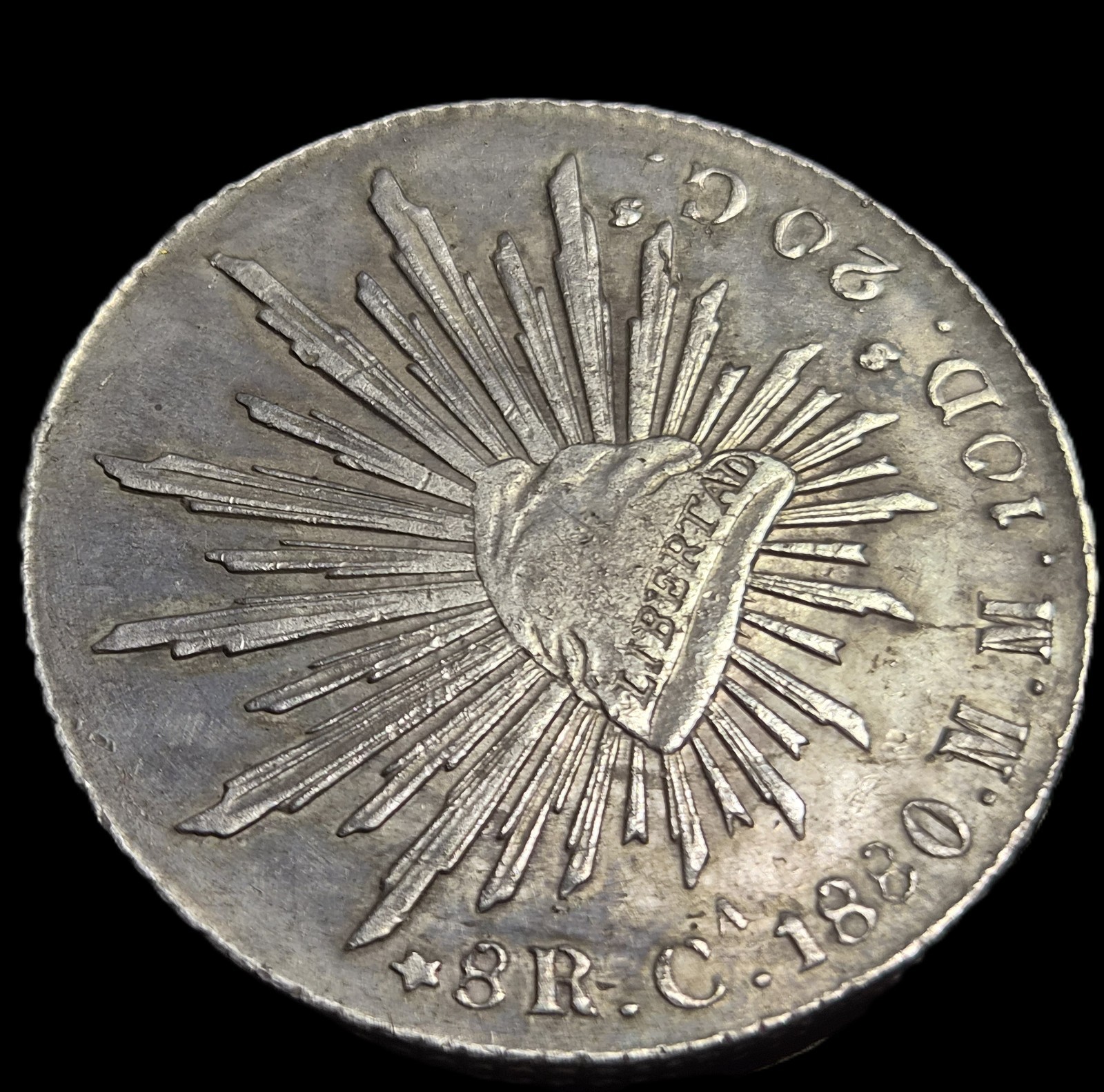 Mexico Second Republic 8 Reales 1880 Ca MM Chihuahua Mint aUNC Sharp Detail - Image 3