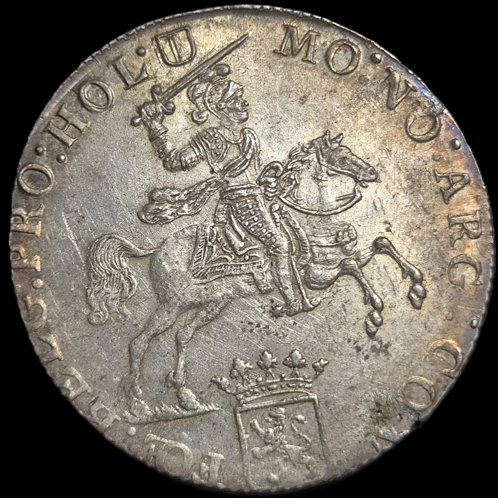 Netherlands Holland Ducaton Silver Horse Rider 1780 aUNC Luster Sharp Detail - Image 2